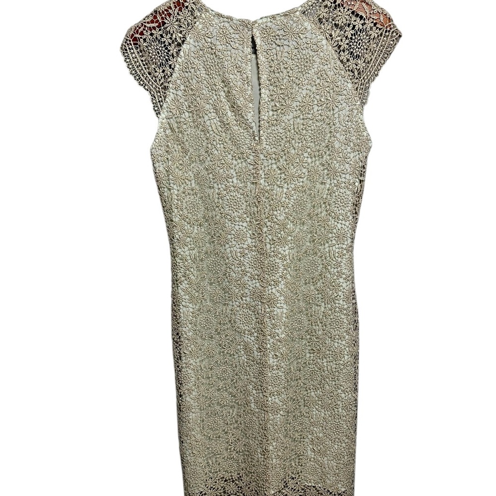 Beige Lace Embellished Cocktail Sheath Midi Dress 12 - Picture 4 of 10